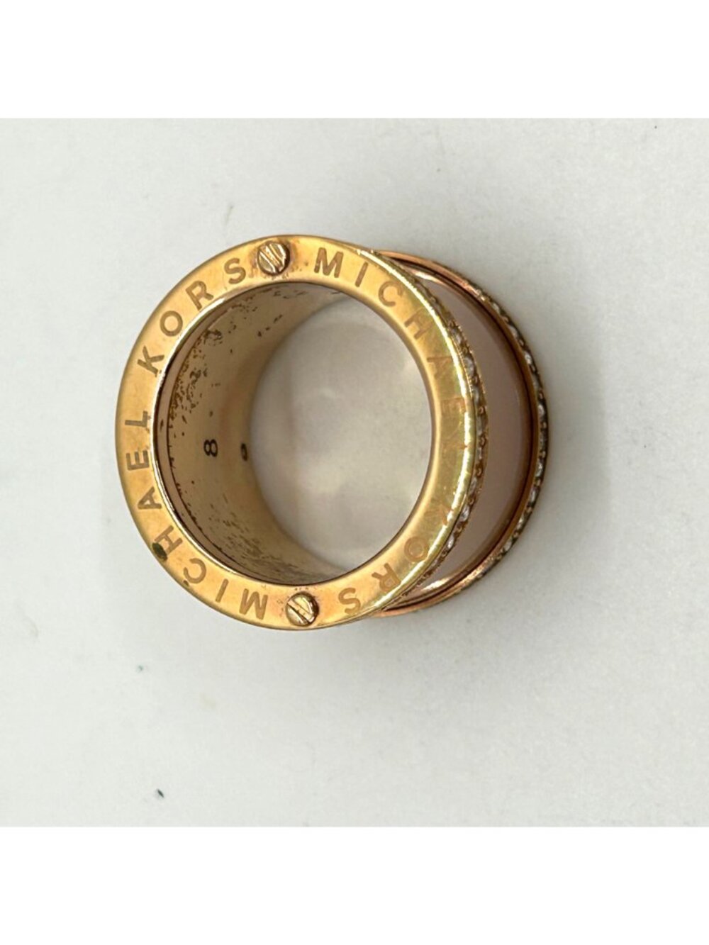 Michael Kors Gold-tone Barrel Ring With Coral Enamel & Crystal Accents Size 8 - Picture 3 of 11
